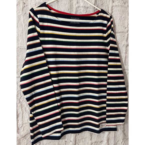 New Authentic Talbots Shirt  M Striped Blue Multi Cream Jersey Knit LS Top - Picture 6 of 6